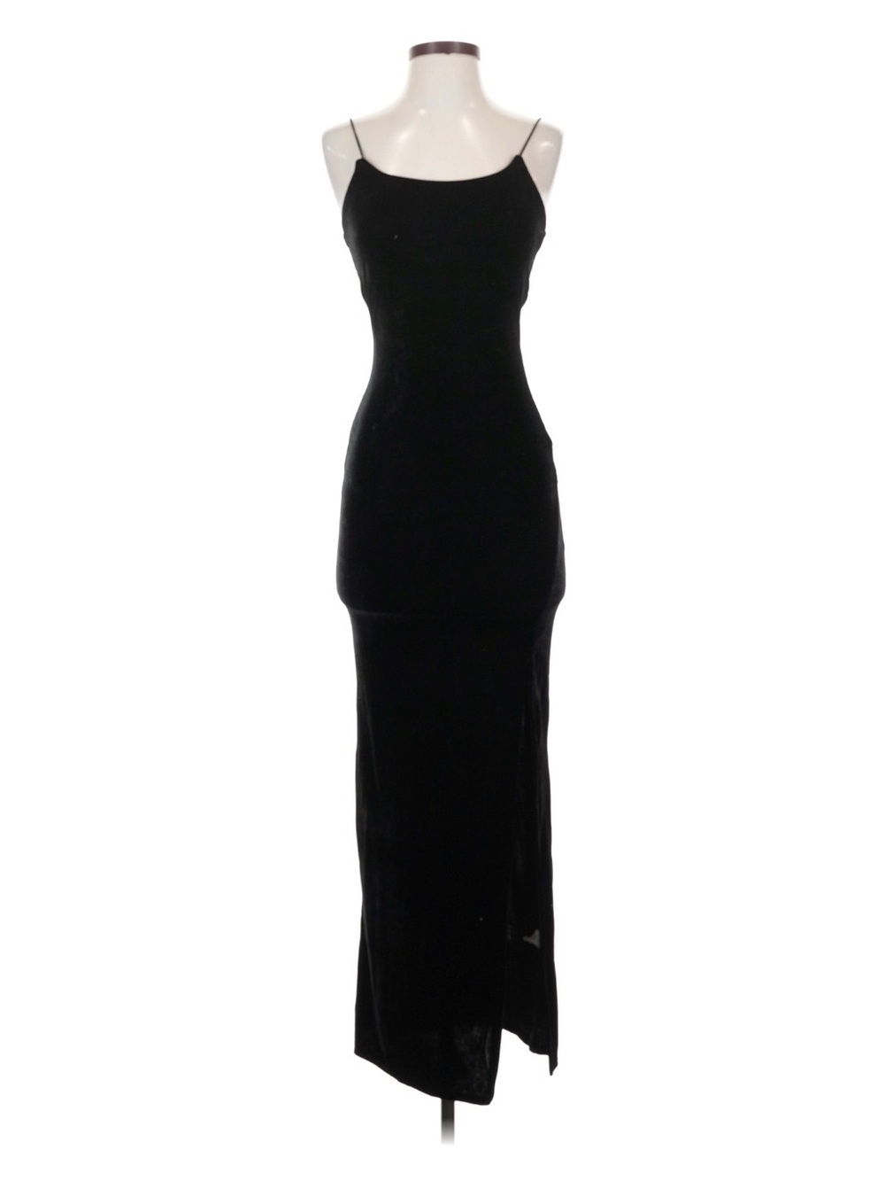 Sleek satin Black Spaghetti-Strap Maxi Dress